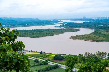 Mekong River View with Chiang Saen City at Chiang Rai Province, Thailand.