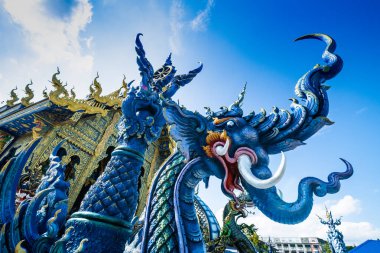 CHIANG RAI, THAILAND - October 14, 2018 : The Blue Temple or Wat Rong Suea Ten is a beautiful temple with a lot of Thai art, Chiangrai Province.