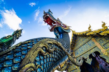 CHIANG RAI, THAILAND - October 14, 2018 : The Blue Temple or Wat Rong Suea Ten is a beautiful temple with a lot of Thai art, Chiangrai Province.