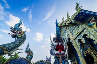 CHIANG RAI, THAILAND - October 14, 2018 : The Blue Temple or Wat Rong Suea Ten is a beautiful temple with a lot of Thai art, Chiangrai Province.