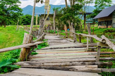 Small Wood Bridge in Park at Pua District, Nan Province.