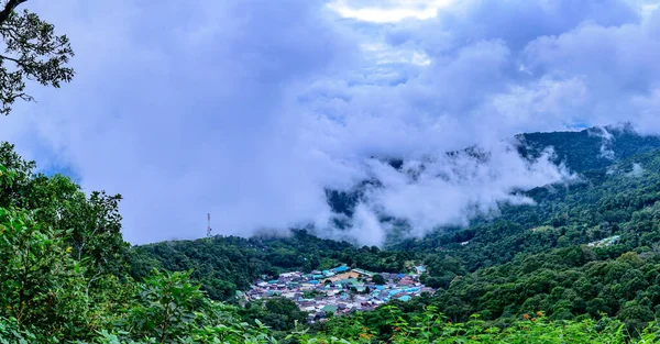 Panorama View of Mong Hill Tribe Village with Mountain View at Doi Suthep Pui National Park, Chiang Mai Province.
