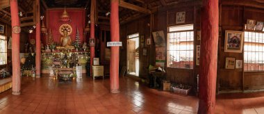 CHIANG MAI, THAILAND - March 19, 2022 : Inside Panorama of Thai Style Old Building at Wat Luang Khun Win, Chiangmai Province.