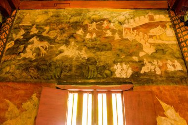 CHIANG MAI, THAILAND - March 21, 2021 : Ancient Buddhist painting on The wall  at Wat Hang Dong, Chiangmai Province.