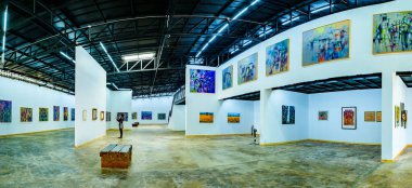 NAN, THAILAND - November 5, 2020 : Panorama View of Nan Riverside Art Gallery in Tha Wang Pha District, Thailand.