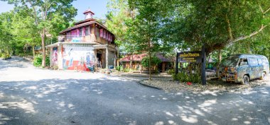 NAN, THAILAND - November 5, 2020 : Panorama View of Nan Riverside Art Gallery in Tha Wang Pha District, Thailand.