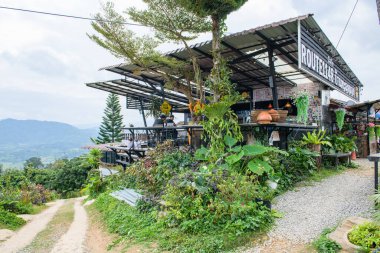PHAYAO, THAILAND - November 3, 2020 : Coffee Shop with Mountain View at Phu Langka Viewpoint, Phayao Province.