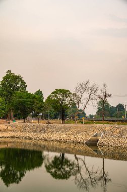Reservoir with tree reflection in Chiang Mai province, Thailand.
