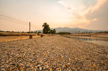 Reservoir with mountain view in Chiang Mai province, Thailand.