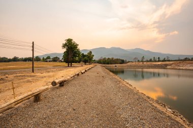 Reservoir with mountain view in Chiang Mai province, Thailand.