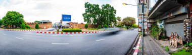 CHIANG MAI, THAILAND - April 26, 2020 : Panorama of Chiang Mai Gate with city street , Chiang Mai province.