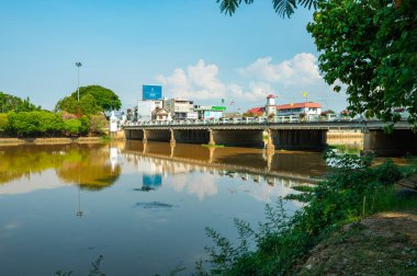 CHIANG MAI, THAILAND - May 6, 2020 : Ping River and Nawarat Bridge in Chiang Mai Province, Thailand.
