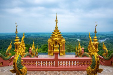 Pra That Doi Pra Chan temple with mountain view, Lampang province.