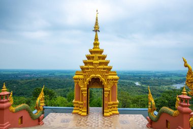 Pra That Doi Pra Chan temple with mountain view, Lampang province.