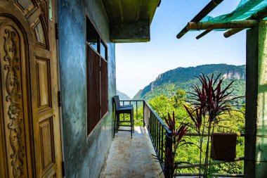 Balcony with mountain view at Pha Hi village, Thailand.