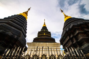 CHIANGMAI, THAILAND - July 21, 2019  : Beautiful pagoda with dark sky in Den Salee Sri Muang Gan temple, Thailand.