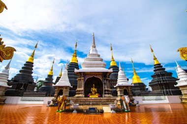 CHIANGMAI, THAILAND - July 21, 2019  : Beautiful pagoda with blue sky in Den Salee Sri Muang Gan temple, Thailand.