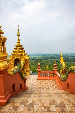 Pra That Doi Pra Chan temple with mountain view, Lampang province.