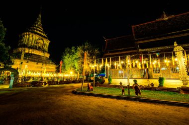 Night scene of Lok Molee temple, Chiang Mai province.