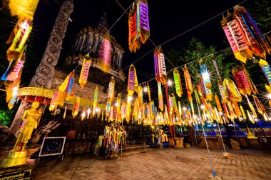 Night scene of ancient pagoda in Lok Molee temple, Chiang Mai province.