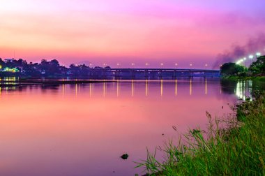 Sunset with twilight light at Ping river, Kamphaeng Phet province.