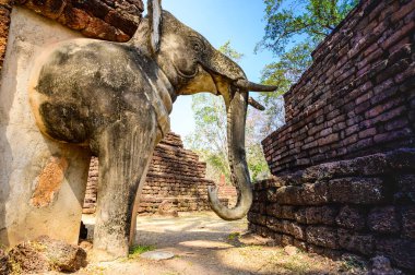 Ancient Elephant Statue in Kamphaeng Phet Historical Park, Thailand