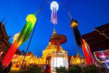 Phra That Hariphunchai temple during Lamphun Lantern Festival, Lamphun province.