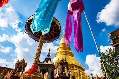 Phra That Hariphunchai pagoda with beautiful lantern in Lamphun Lantern Festival, Lamphun province.