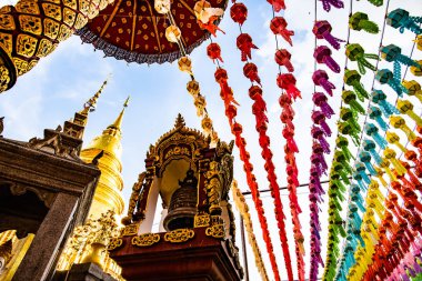 Phra That Hariphunchai pagoda with beautiful lantern in Lamphun Lantern Festival, Lamphun province.