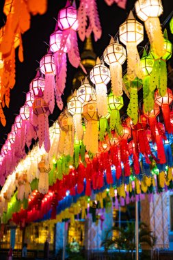 Phra That Hariphunchai temple in Lamphun Lantern Festival at night, Lamphun province.