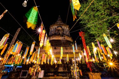 Night scene of ancient pagoda in Lok Molee temple, Chiang Mai province.