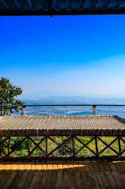 Scenic view with resting area at Doi Sa Ngo viewpoint, Chiang Rai province.