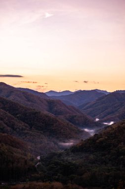 Mountain view  with mist at Wat Phrathat Doi Leng view point, Thailand.