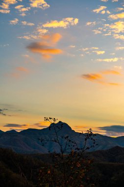 Mountain view  with mist at Wat Phrathat Doi Leng view point, Thailand.