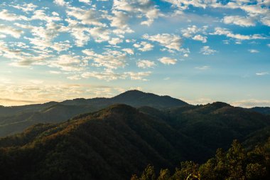 Mountain view  with mist at Wat Phrathat Doi Leng view point, Thailand.