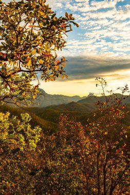 Mountain view  with mist at Wat Phrathat Doi Leng view point, Thailand.
