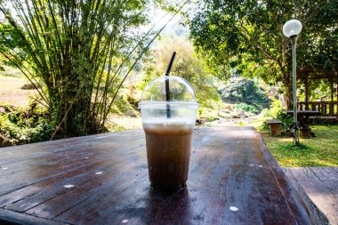 Iced coffee with natural view in Chiangmai province, Thailand.