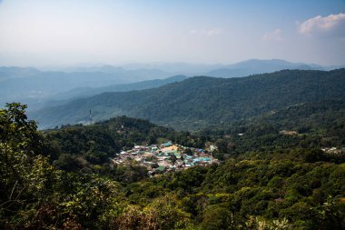 Mountain view with Doi Pui Mong hill tribe village, Thailand.