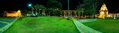 LAMPANG, THAILAND - March 5, 2020 : Panorama View of Lampang Museum and City Pillar Shrine at Night, Thailand.