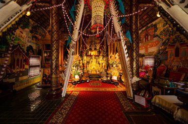 Lanna style Buddha in Tah Mai I temple, Chiang Mai province.