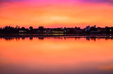 Sunset with twilight light at Ping river, Kamphaeng Phet province.