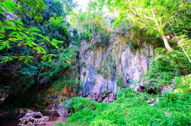 Chiang Rai ilindeki Pha Kong Mağarası 'nın önündeki küçük dere..