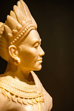 LAMPANG, THAILAND - March 8, 2020 : Fiberglass statue of Lavo people in Museum Lampang, Thailand.