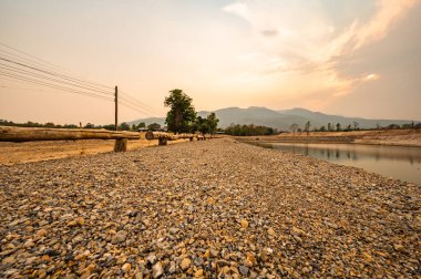 Reservoir with mountain view in Chiang Mai province, Thailand.