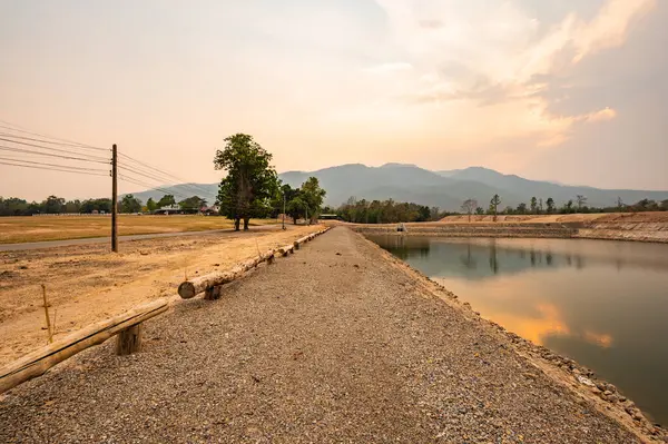 Reservoir with mountain view in Chiang Mai province, Thailand.