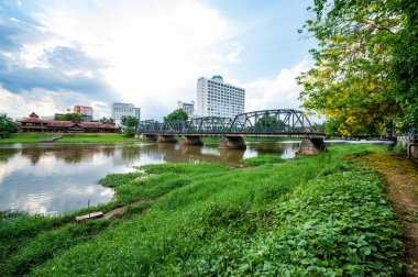 CHIANG MAI, THAILAND - May 2, 2020 : Old iron bridge above Ping river, Chiang Mai province.