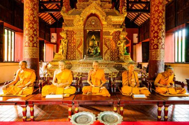CHIANG MAI, THAILAND - May 11, 2020 : Buddhist monks wax model in Phra Sing Waramahavihan temple, Chiang Mai province.