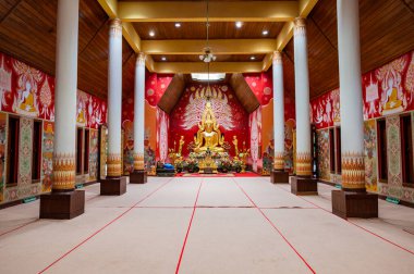 PHAYAO, THAILAND - July 19, 2020 : Beautiful golden Buddha statue of Si Khom Kham Temple, Phayao province.
