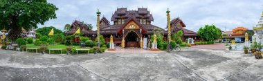 PHAYAO, THAILAND - August 13, 2020 : Pamorama of Wat Nantaram in Chiang Kham district, Phayao province.