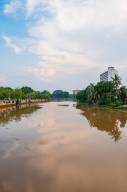 CHIANG MAI, THAILAND - May 6, 2020 : Ping River with Chiang Mai Town, Thailand.